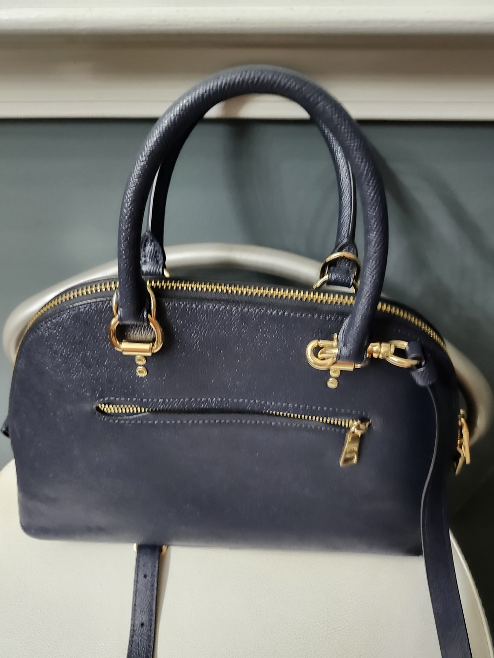 Coach Classic Navy Dome Katy Satchel Handbag - Gold Hardware
